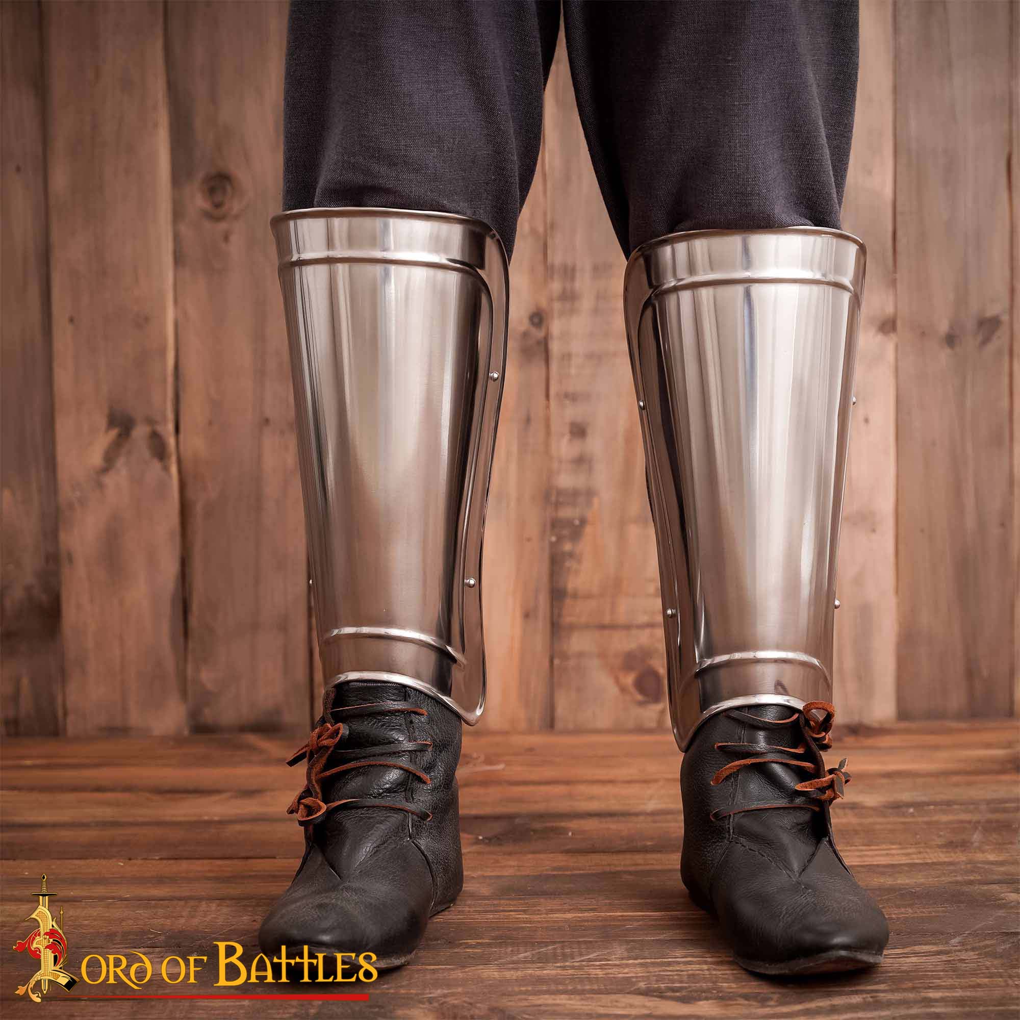 Grebas Medievales de Acero Liso - Armadura de Piernas del Siglo Xiv para Guerreros Listos para la Batalla - Imagen 5