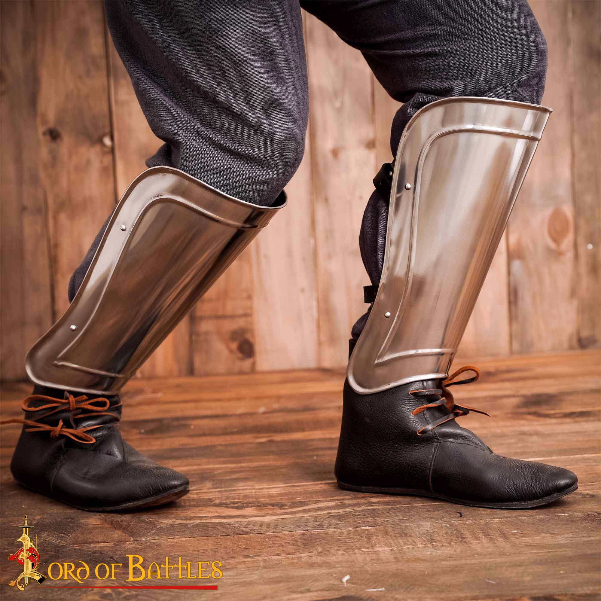 Grebas Medievales de Acero Liso - Armadura de Piernas del Siglo Xiv para Guerreros Listos para la Batalla - Imagen 6