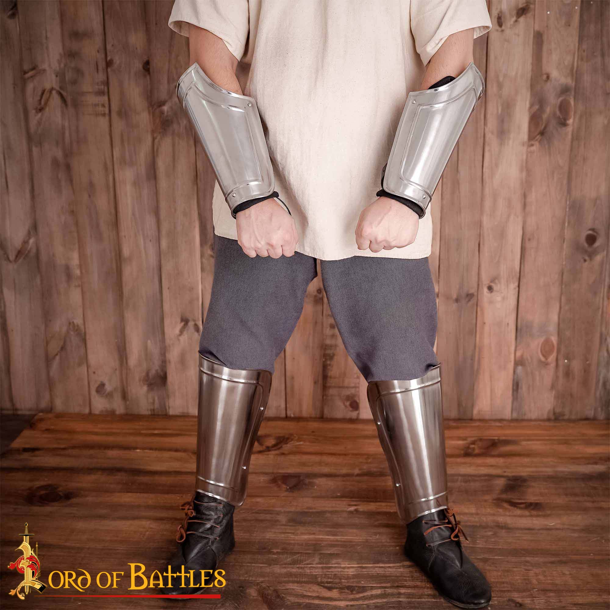 Grebas Medievales de Acero Liso - Armadura de Piernas del Siglo Xiv para Guerreros Listos para la Batalla - Imagen 7