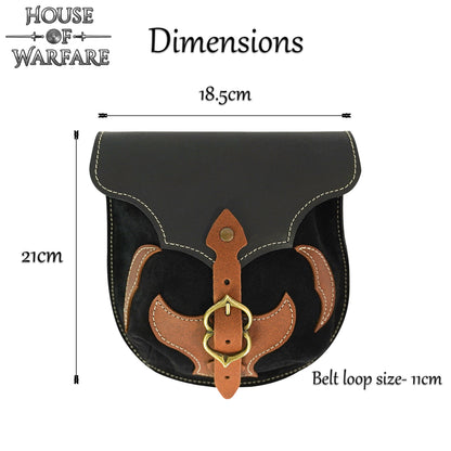 Riñonera Medieval Artesanal de Cuero con Hebilla de Latón y Apliques Marrones - Imagen 3