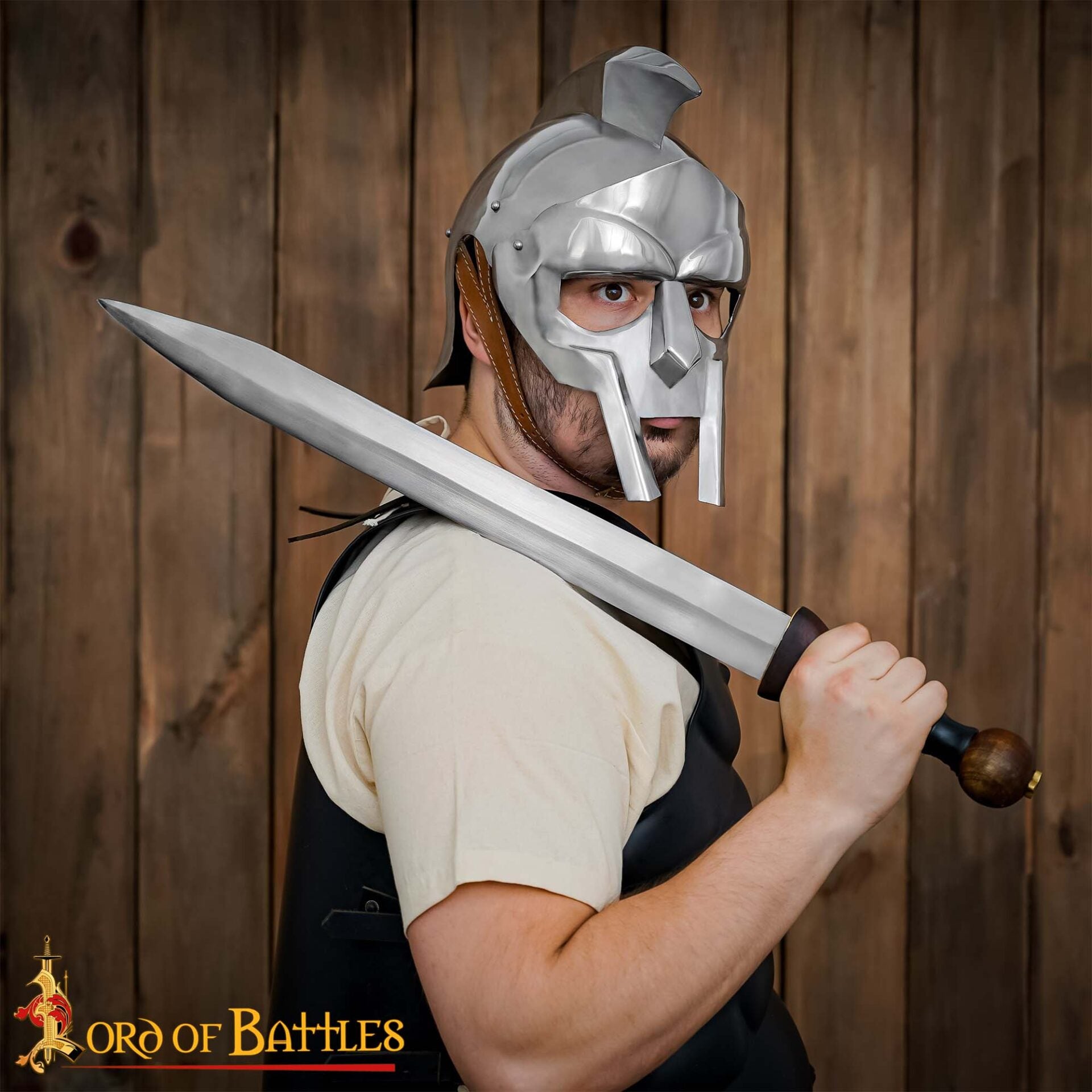 Casco de Gladiador Maximus - Acero Pulido con Forro de Cuero Armadura de Gladiador Romano - Imagen 2