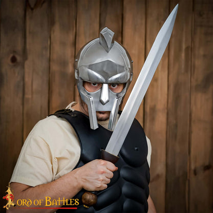 Casco de Gladiador Maximus - Acero Pulido con Forro de Cuero Armadura de Gladiador Romano - Imagen 4