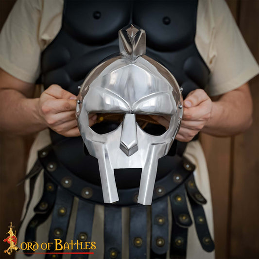 Casco de Gladiador Maximus - Acero Pulido con Forro de Cuero Armadura de Gladiador Romano - Imagen 1