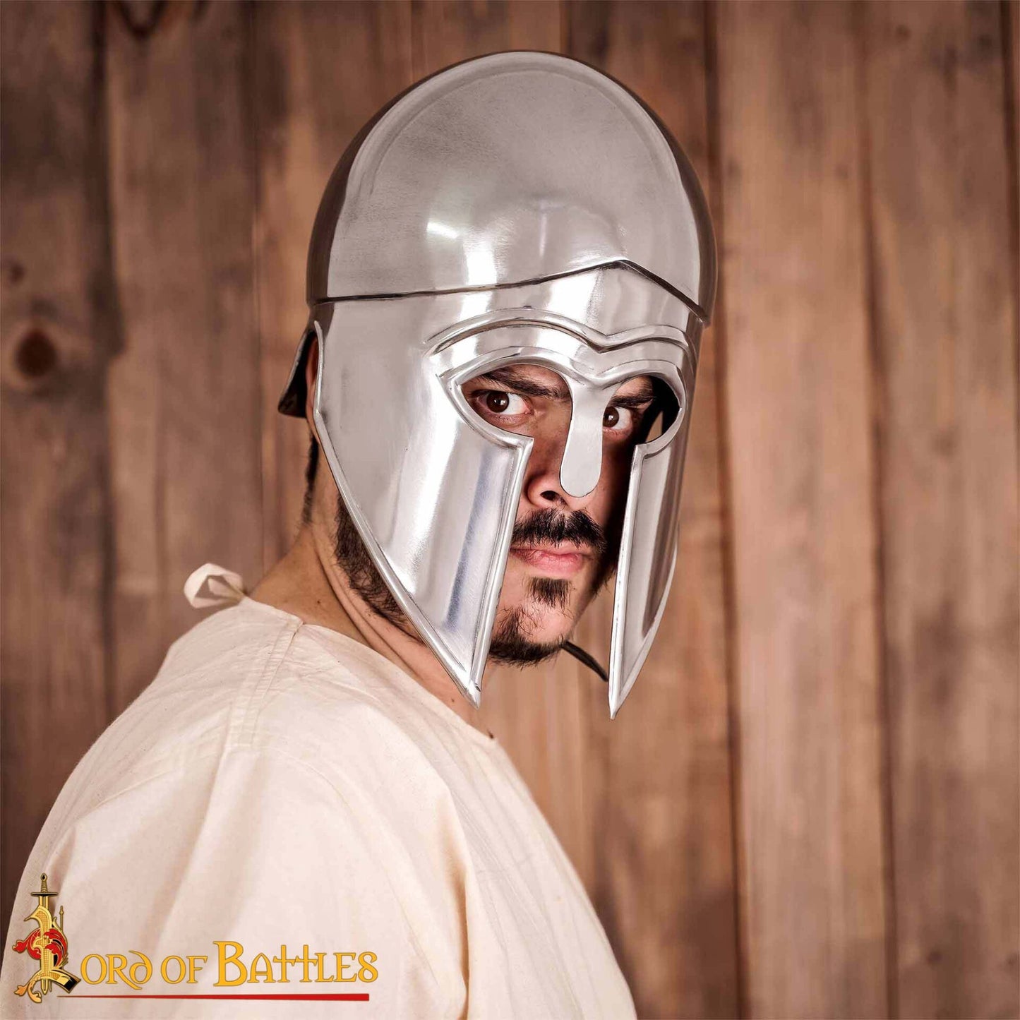 Casco Griego Hoplita Corintio de Acero con Forro de Cuero - Imagen 2