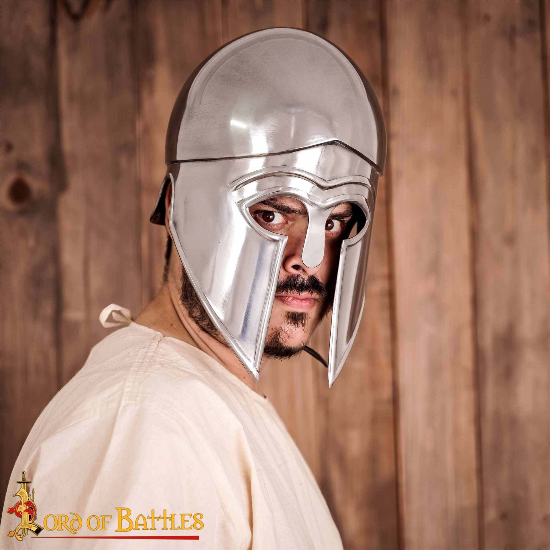 Casco Griego Hoplita Corintio de Acero con Forro de Cuero - Imagen 2