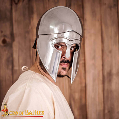 Casco Griego Hoplita Corintio de Acero con Forro de Cuero - Imagen 2