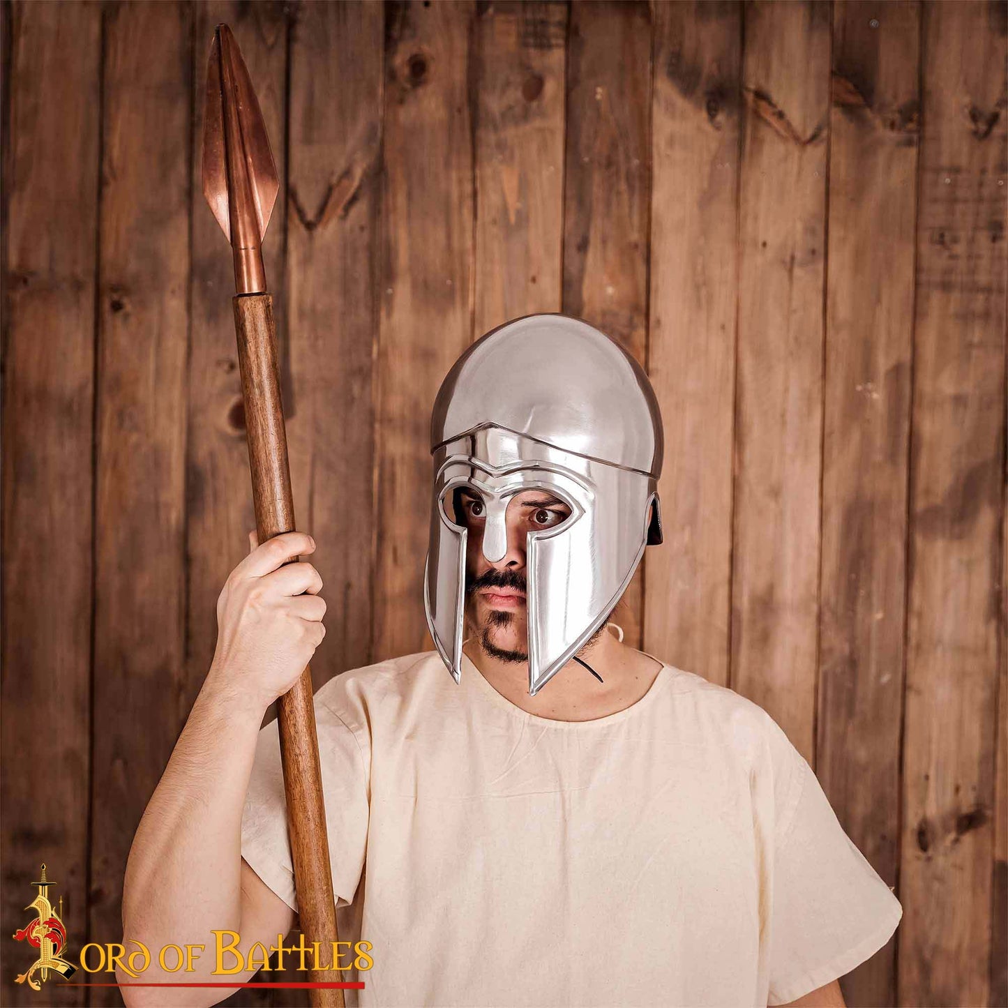 Casco Griego Hoplita Corintio de Acero con Forro de Cuero - Imagen 5