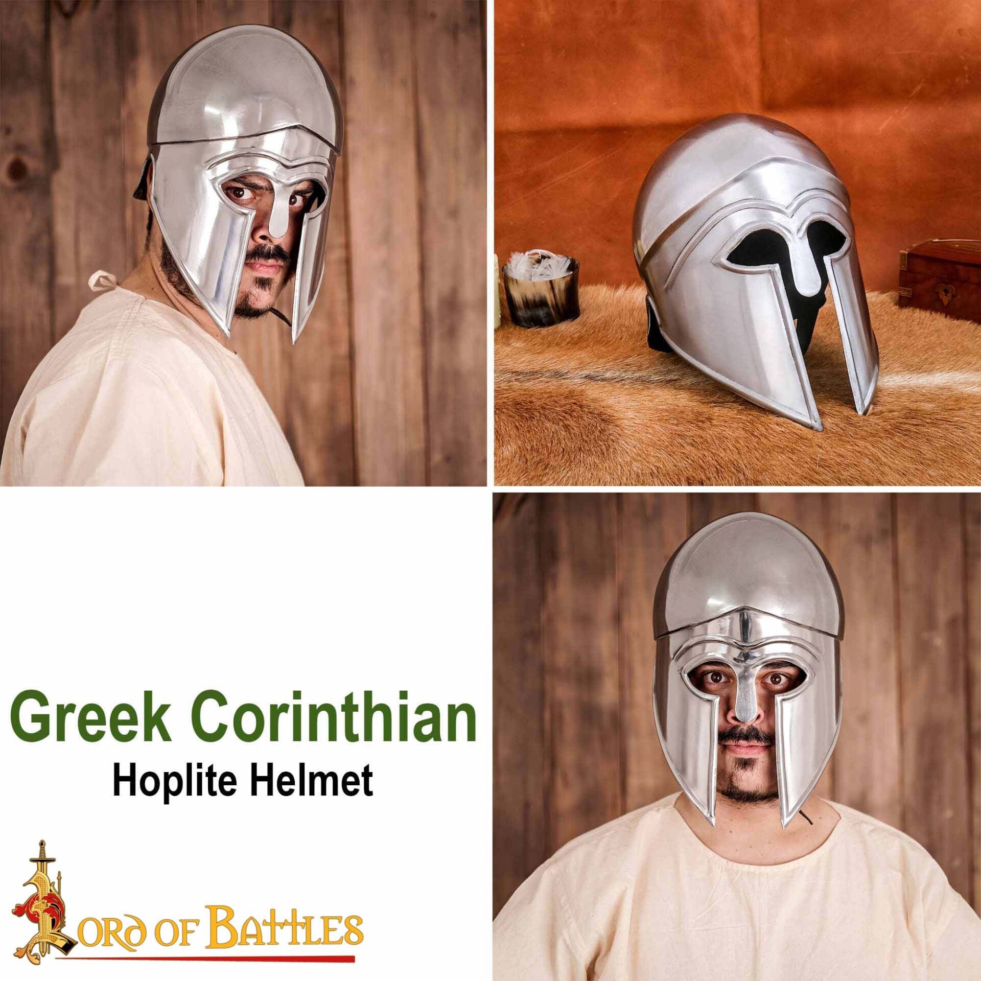 Casco Griego Hoplita Corintio de Acero con Forro de Cuero - Imagen 8