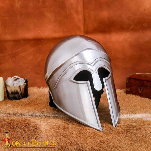 Casco Griego Hoplita Corintio de Acero con Forro de Cuero - Imagen 1