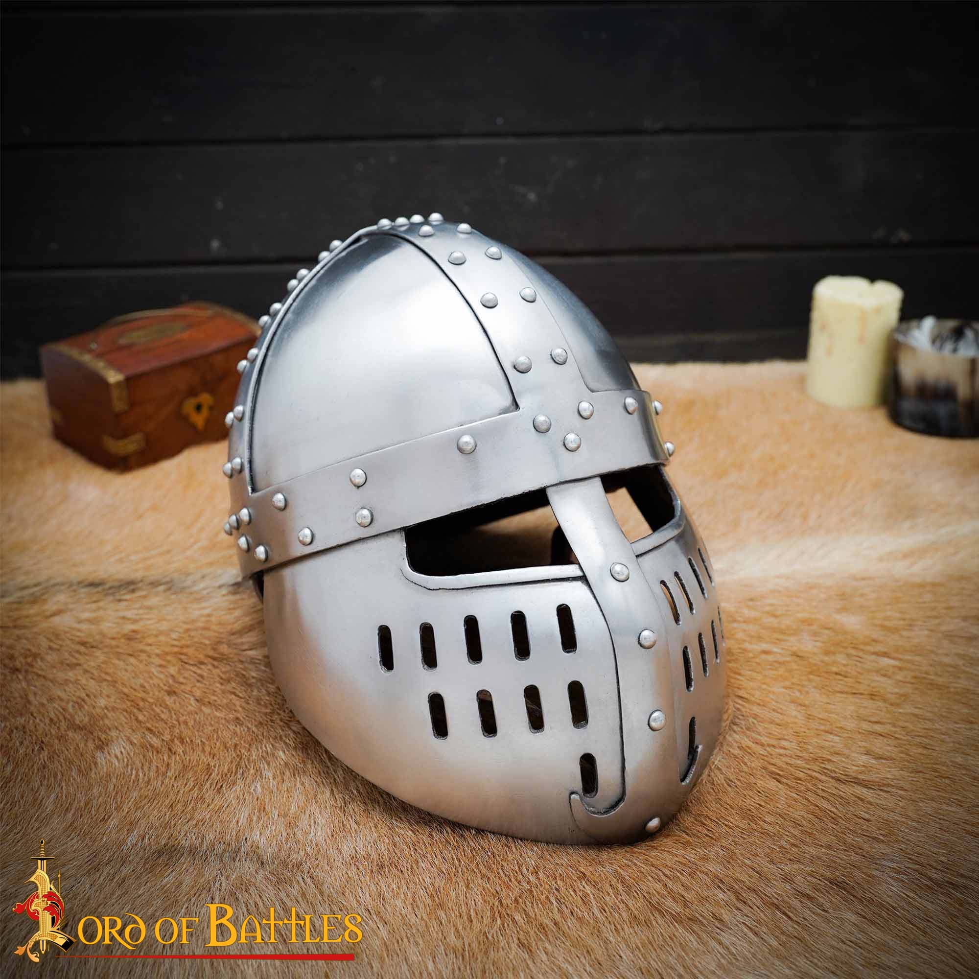 Casco Normando Spangenhelm del Siglo Xii-xiii con Protector Facial - Armadura Medieval de Acero Dulce de Calibre 16 - Imagen 1
