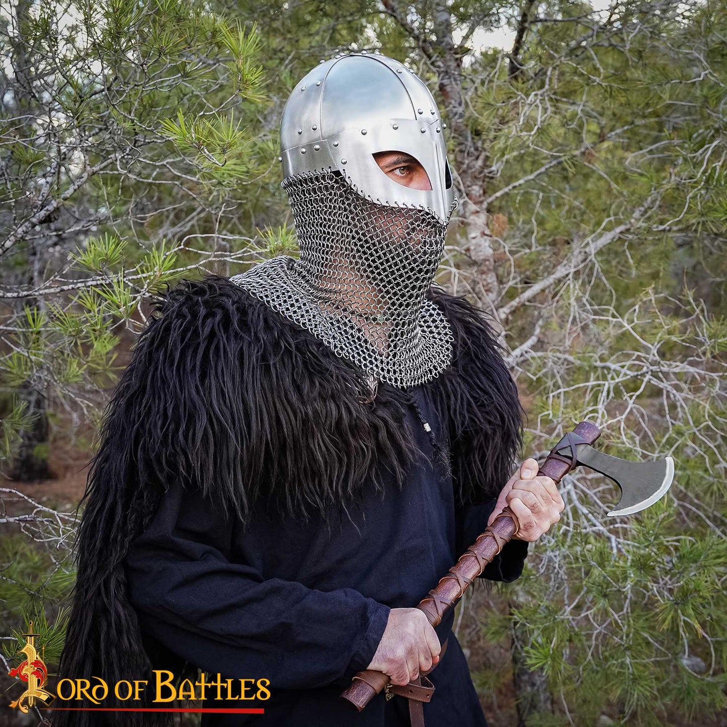 Casco de Gafas Vikingo con Coraza de Cota de Malla de 16 Calibre - Imagen 5