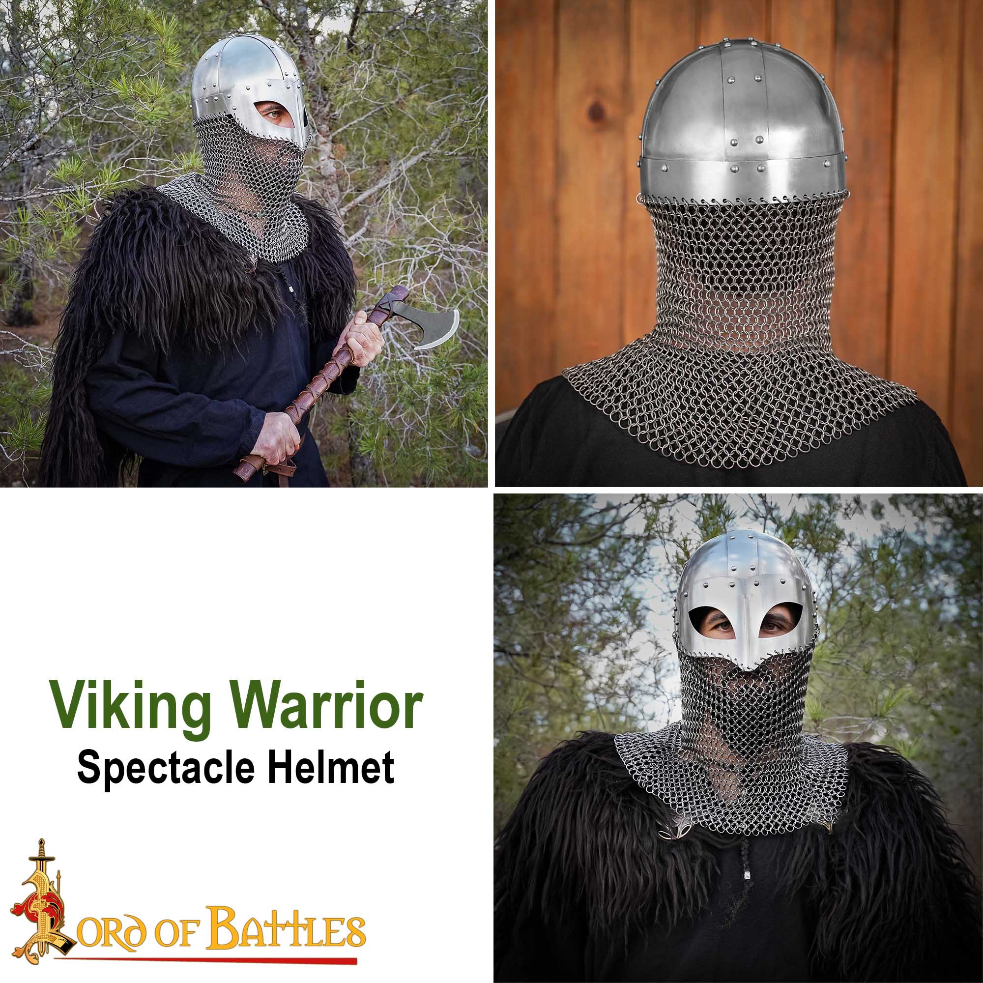 Casco de Gafas Vikingo con Coraza de Cota de Malla de 16 Calibre - Imagen 8