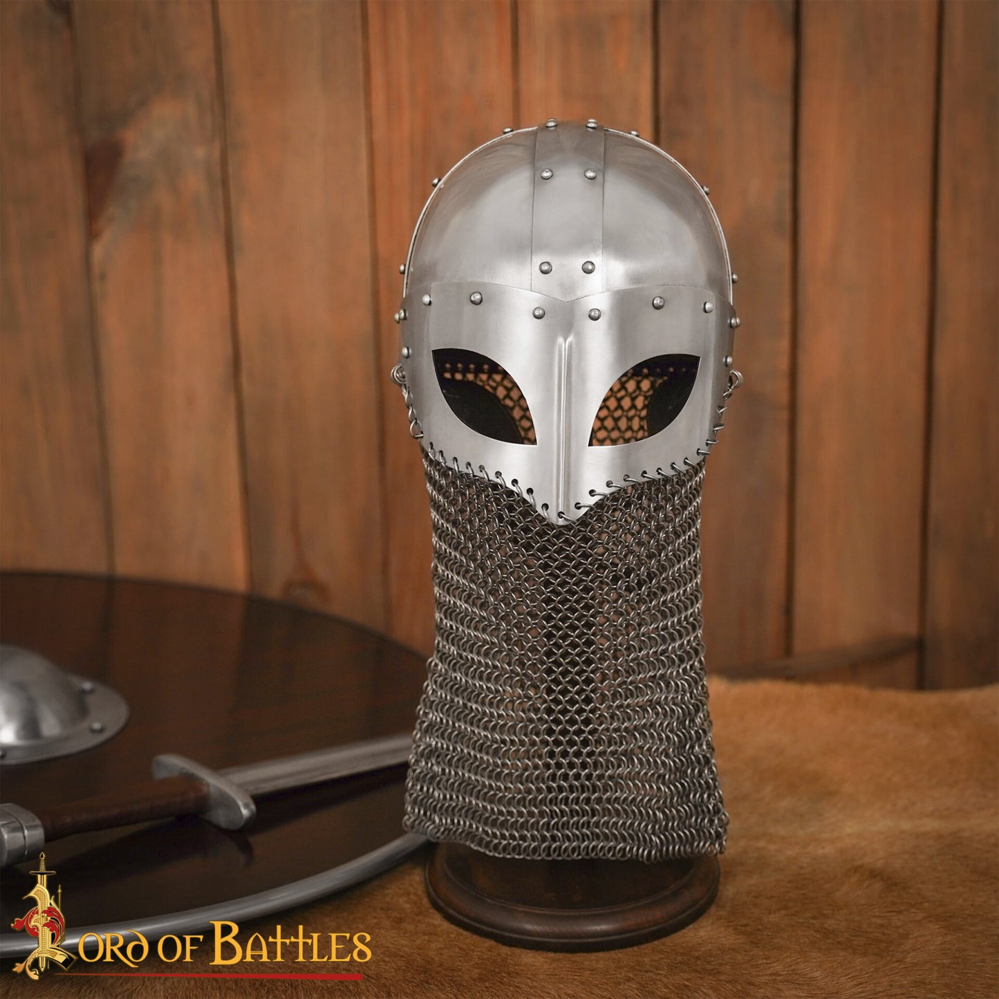 Casco de Gafas Vikingo con Coraza de Cota de Malla de 16 Calibre - Imagen 1