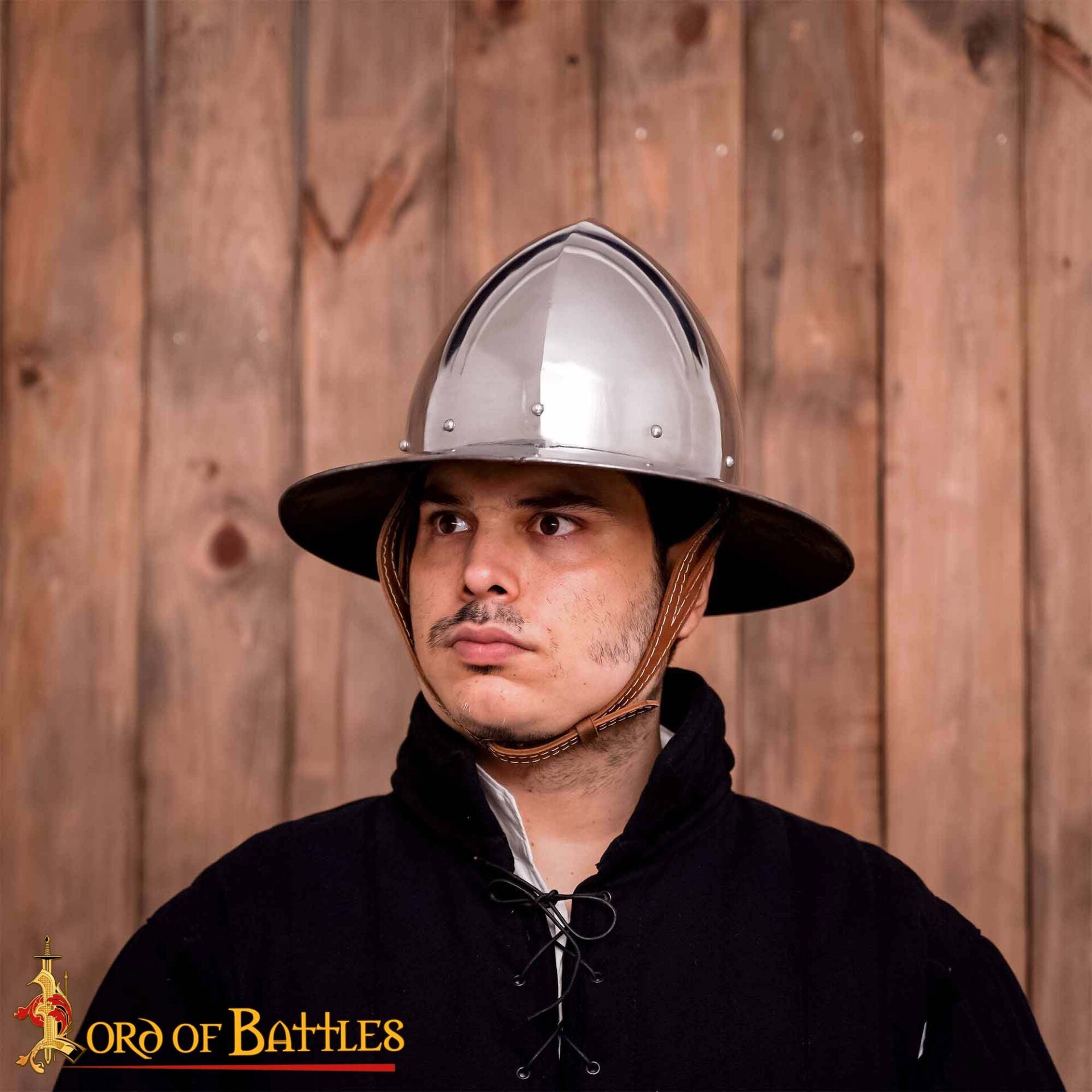 Sombrero de Tetera del Siglo Xiv - Casco de Acero Pulido de Calibre 16 Hecho a Mano con Suspensión de Cuero - Imagen 6