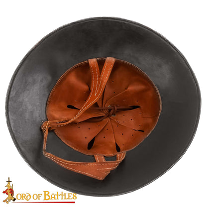 Sombrero de Tetera del Siglo Xiv - Casco de Acero Pulido de Calibre 16 Hecho a Mano con Suspensión de Cuero - Imagen 5