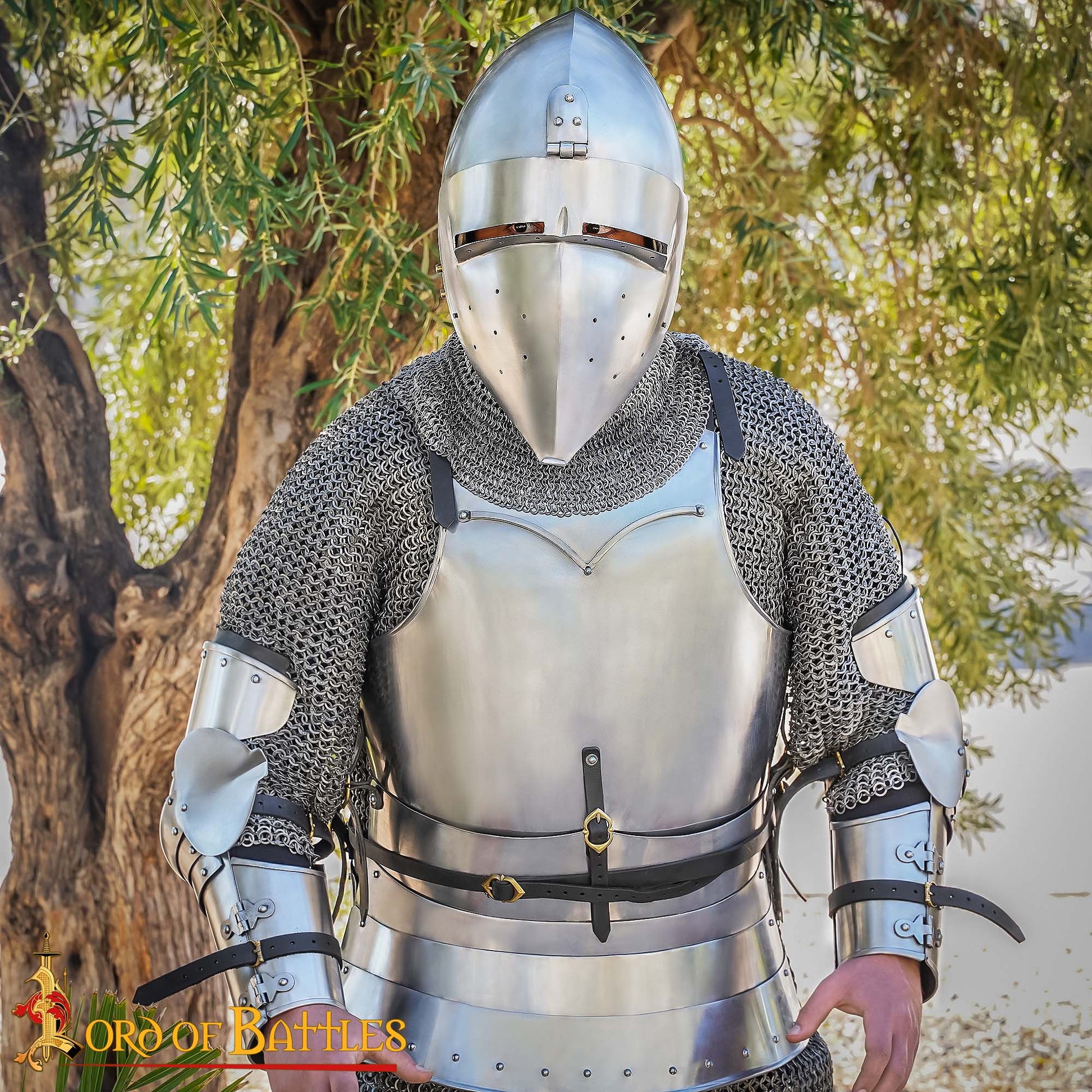 Casco Medieval Klappvisor Bascinet con Forro Acolchado Calibre 16 - Imagen 5