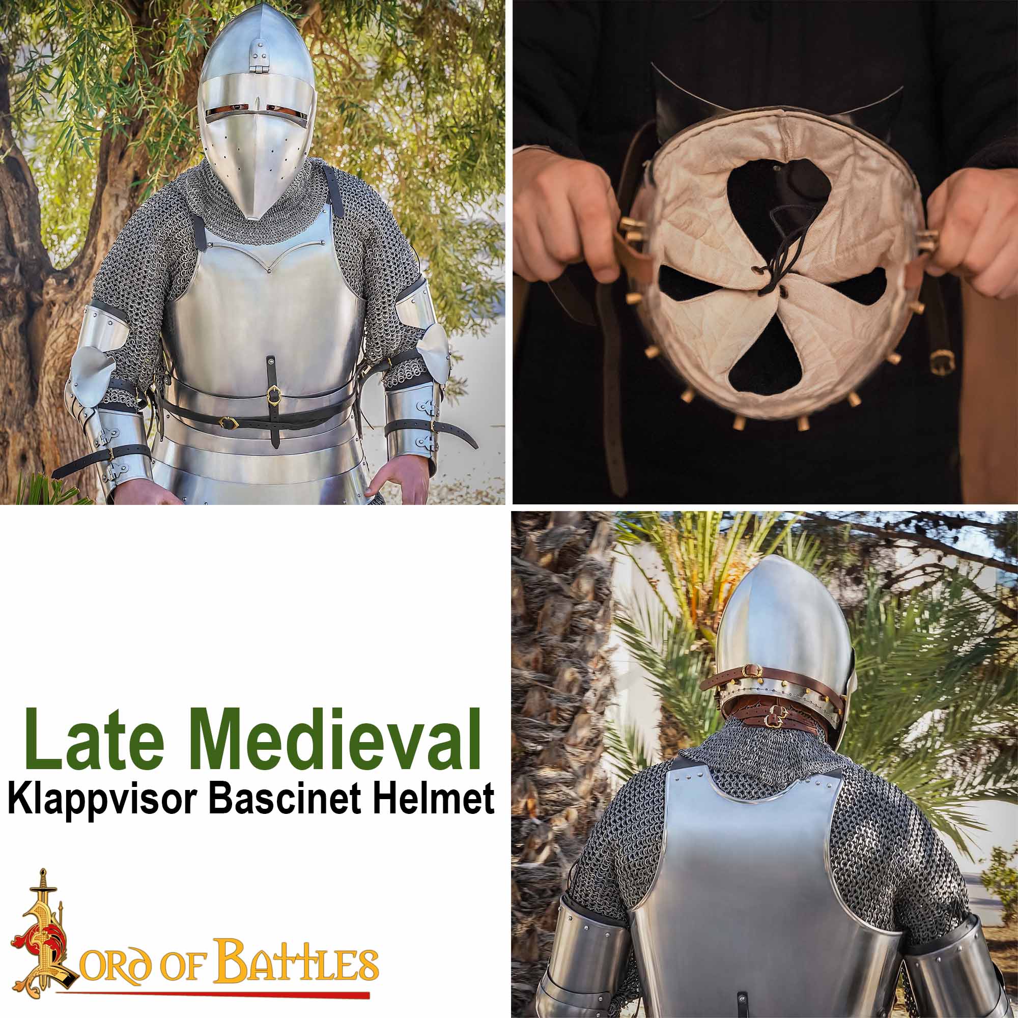 Casco Medieval Klappvisor Bascinet con Forro Acolchado Calibre 16 - Imagen 9