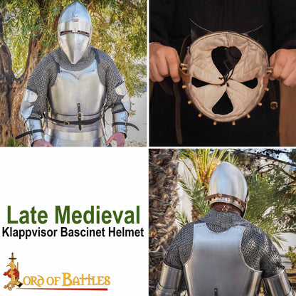 Casco Medieval Klappvisor Bascinet con Forro Acolchado Calibre 16 - Imagen 9