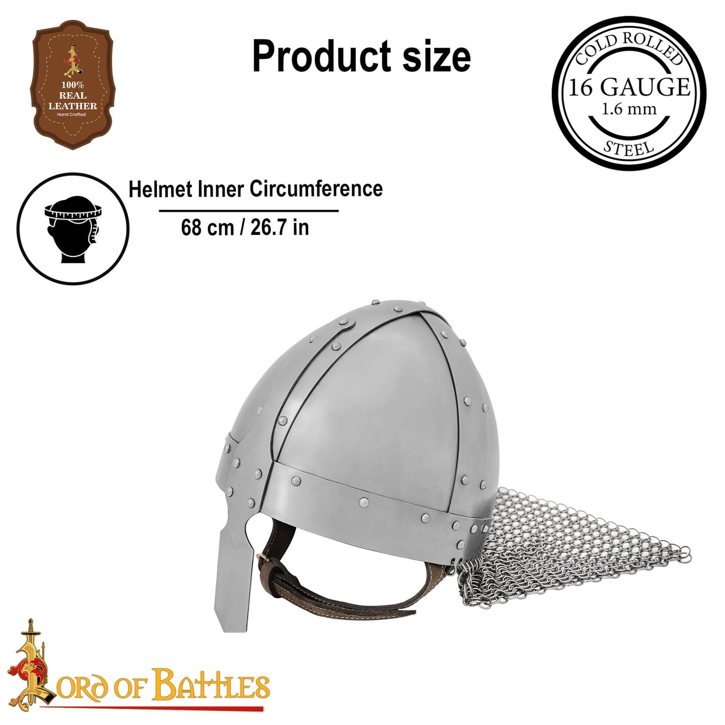 Casco Medieval Normando Nasal de Acero con Corail de Cota de Malla 16 Calibre - Imagen 3