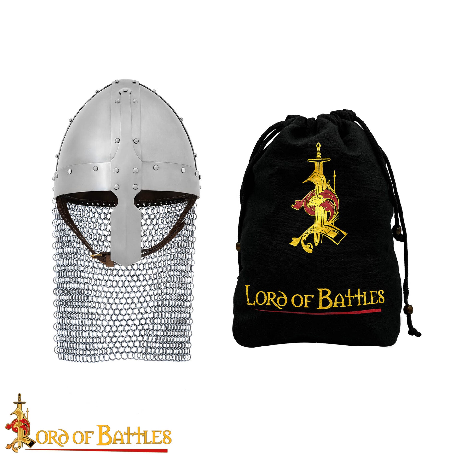 Casco Medieval Normando Nasal de Acero con Corail de Cota de Malla 16 Calibre - Imagen 4