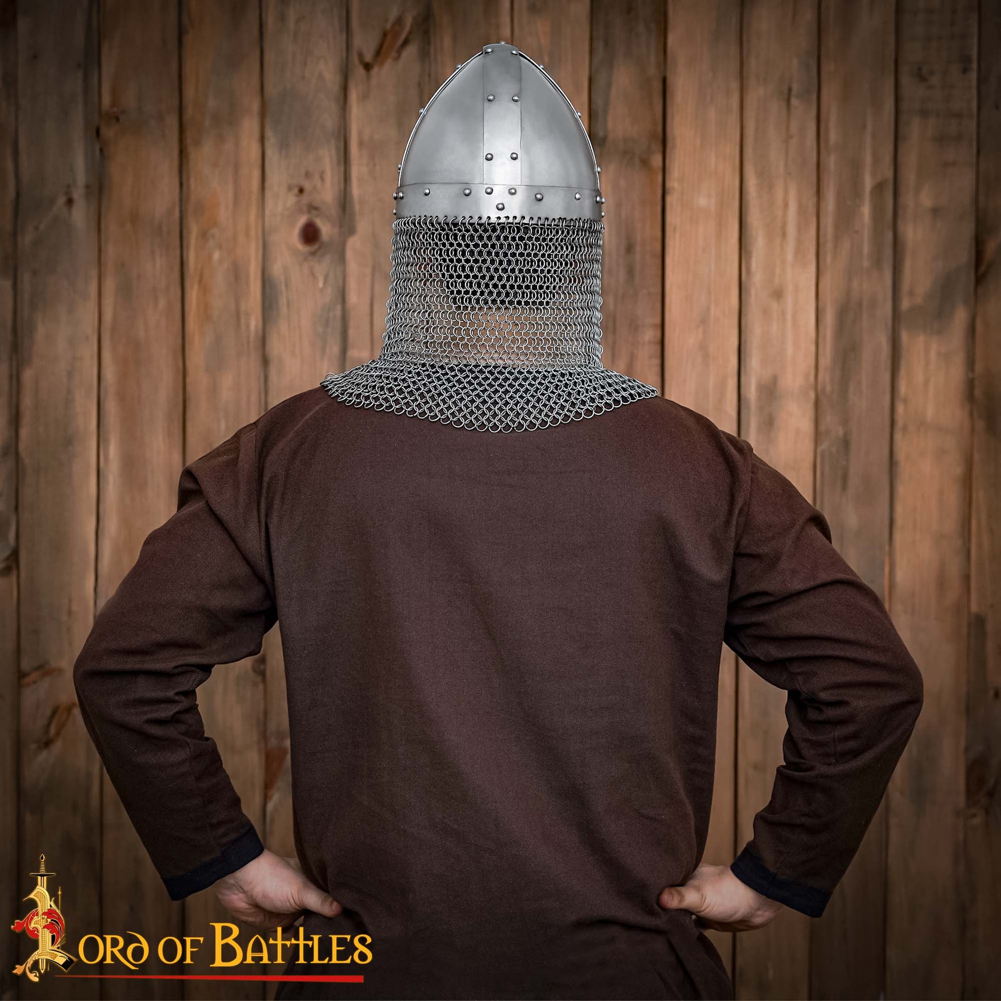 Casco Medieval Normando Nasal de Acero con Corail de Cota de Malla 16 Calibre - Imagen 6