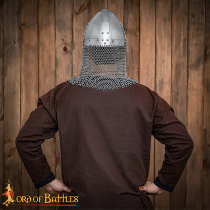 Casco Medieval Normando Nasal de Acero con Corail de Cota de Malla 16 Calibre - Imagen 6