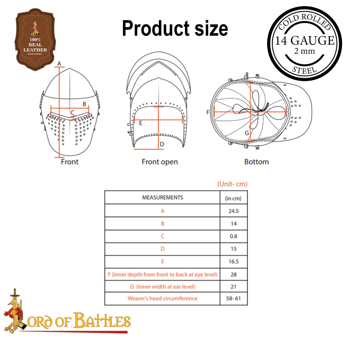 Casco Bascinet Medieval de Visera Completa Calibre 14 - Imagen 3