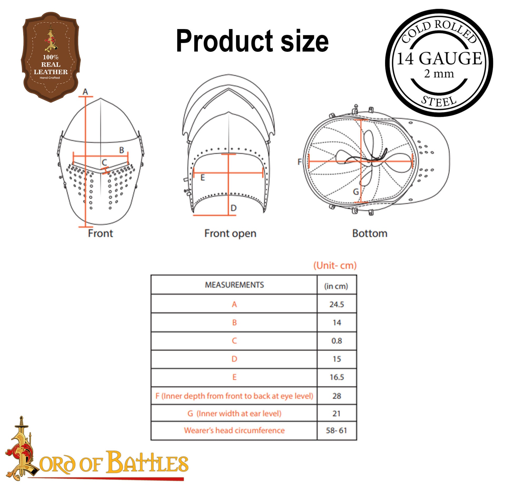 Casco Bascinet Medieval de Visera Completa Calibre 14 - Imagen 3