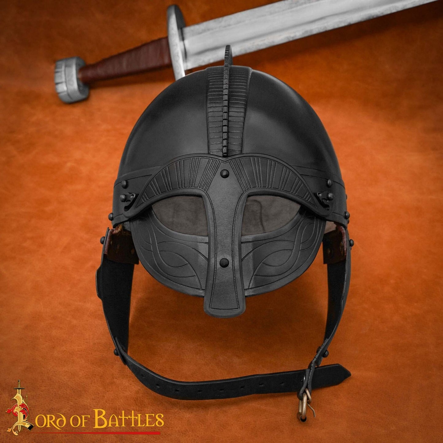Casco de Acero Ennegrecido Inspirado en Viking Vendel con Forro Acolchado Calibre 16 - Imagen 2