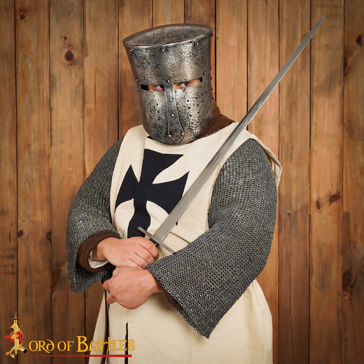 Casco Cruzado Medieval Antiguo con Forro Acolchado Calibre 16 - Imagen 2