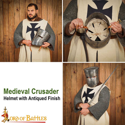 Casco Cruzado Medieval Antiguo con Forro Acolchado Calibre 16 - Imagen 8