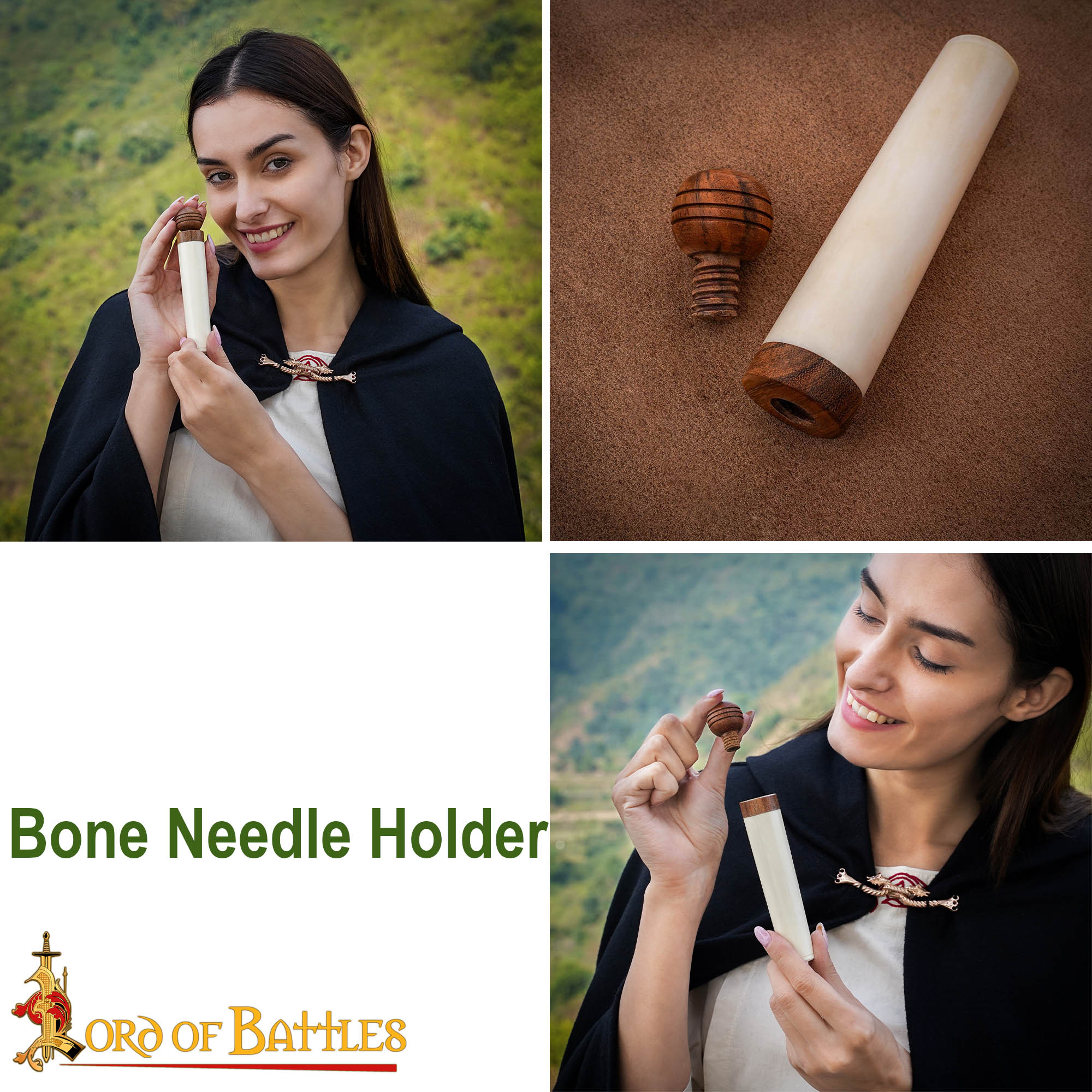 Porta Agujas Medieval de Hueso de Buey con Tapa de Madera - Tubo de Almacenaje Artesanal - Imagen 15