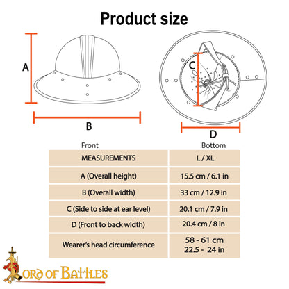 Sombrero Medieval de Infantería de Acero Calibre 18 / Sombrero de Guerra - Imagen 3