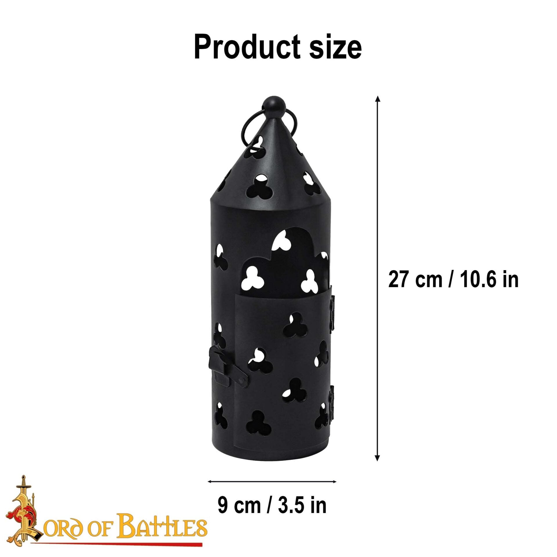 Farol Medieval de Hierro para Velas con Recortes de Trébol y Asa Anular - Imagen 3