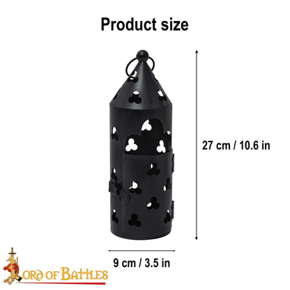 Farol Medieval de Hierro para Velas con Recortes de Trébol y Asa Anular - Imagen 3