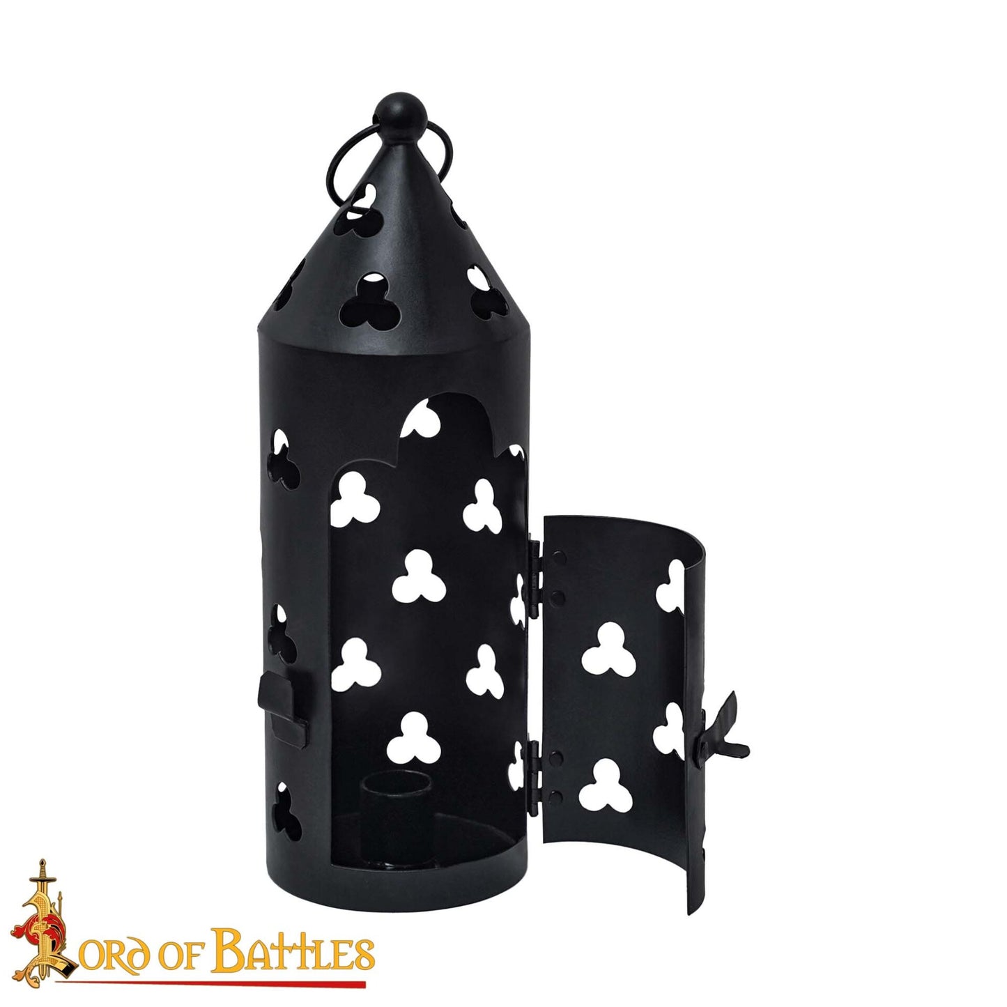 Farol Medieval de Hierro para Velas con Recortes de Trébol y Asa Anular - Imagen 4