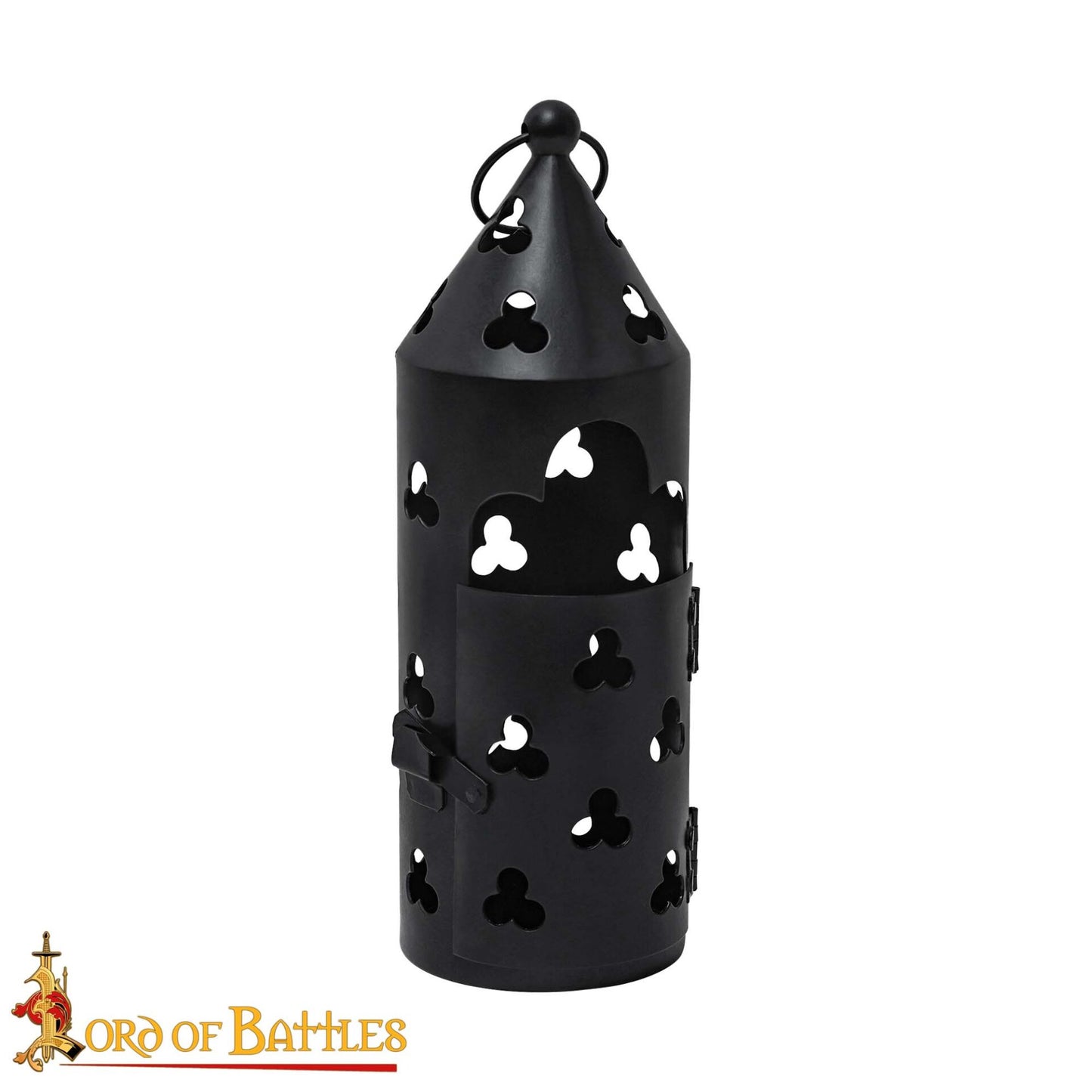Farol Medieval de Hierro para Velas con Recortes de Trébol y Asa Anular - Imagen 5