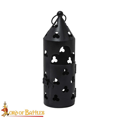 Farol Medieval de Hierro para Velas con Recortes de Trébol y Asa Anular - Imagen 5