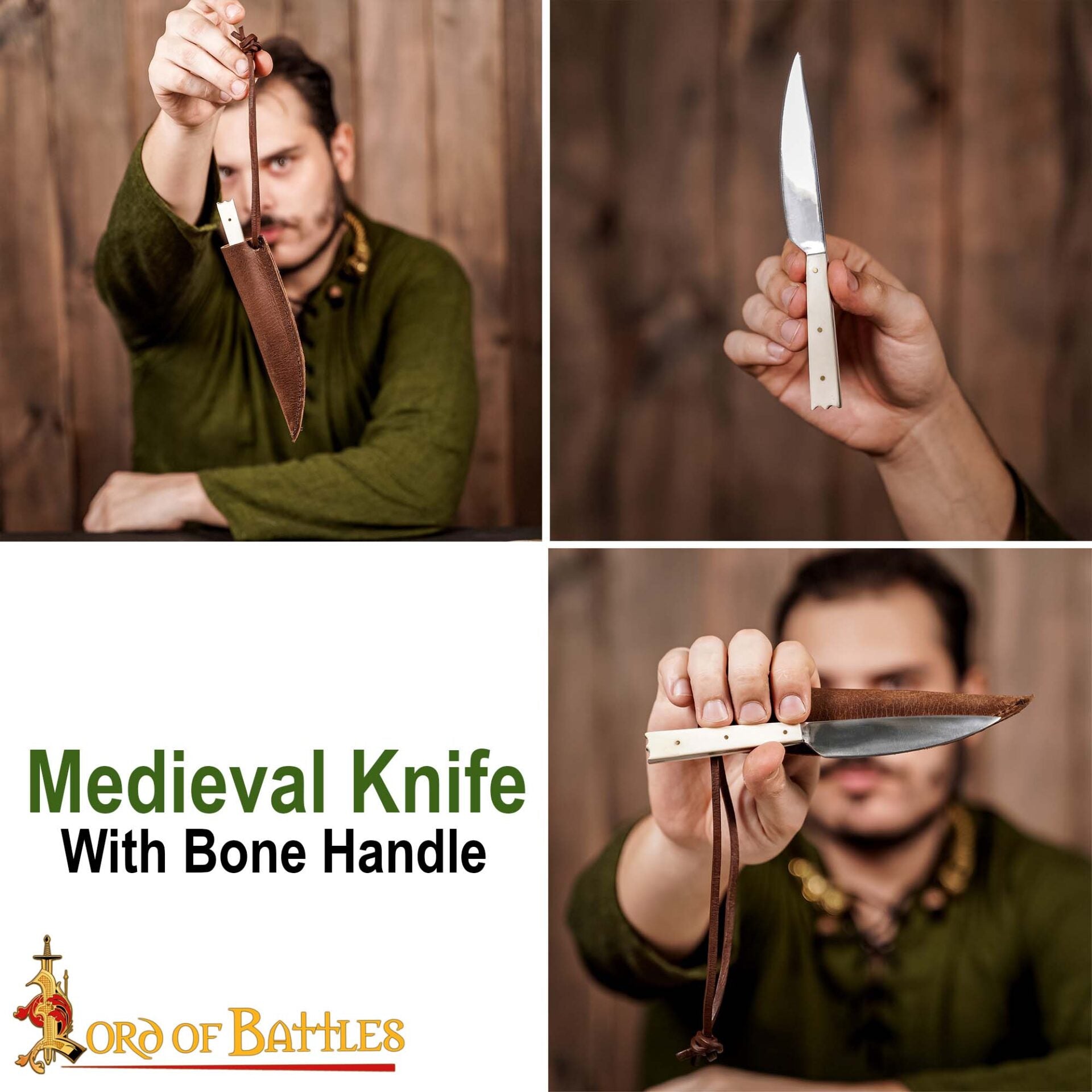 Cuchillo Vikingo de Acero Inoxidable con Mango de Hueso - Imagen 7