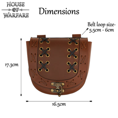 Bolsa Medieval de Cuero para Cinturón con Cierre - Bolso Marrón con Cordones Cruzados para Larp, Disfraces Vikingos y Renacentistas - Imagen 3