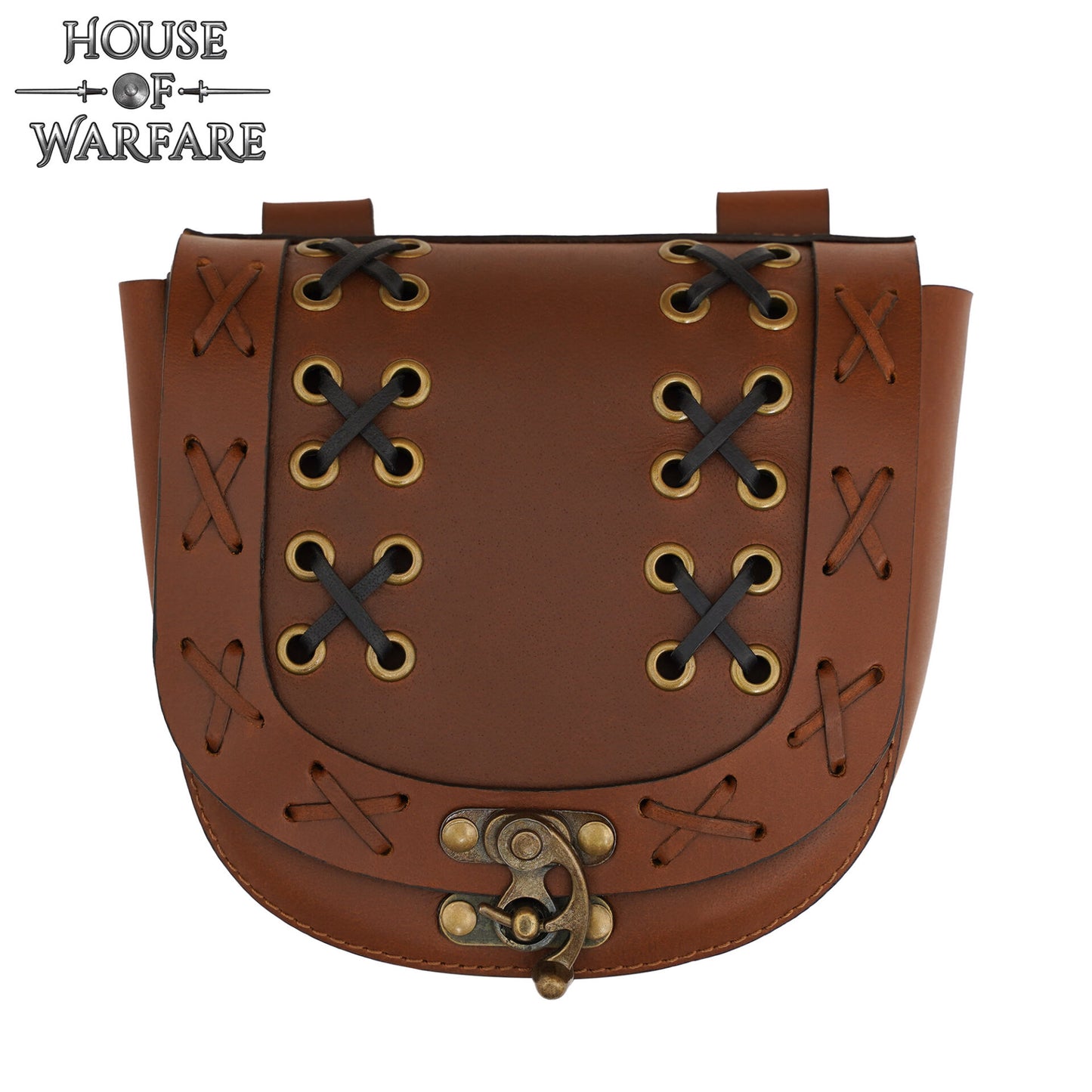 Bolsa Medieval de Cuero para Cinturón con Cierre - Bolso Marrón con Cordones Cruzados para Larp, Disfraces Vikingos y Renacentistas - Imagen 4