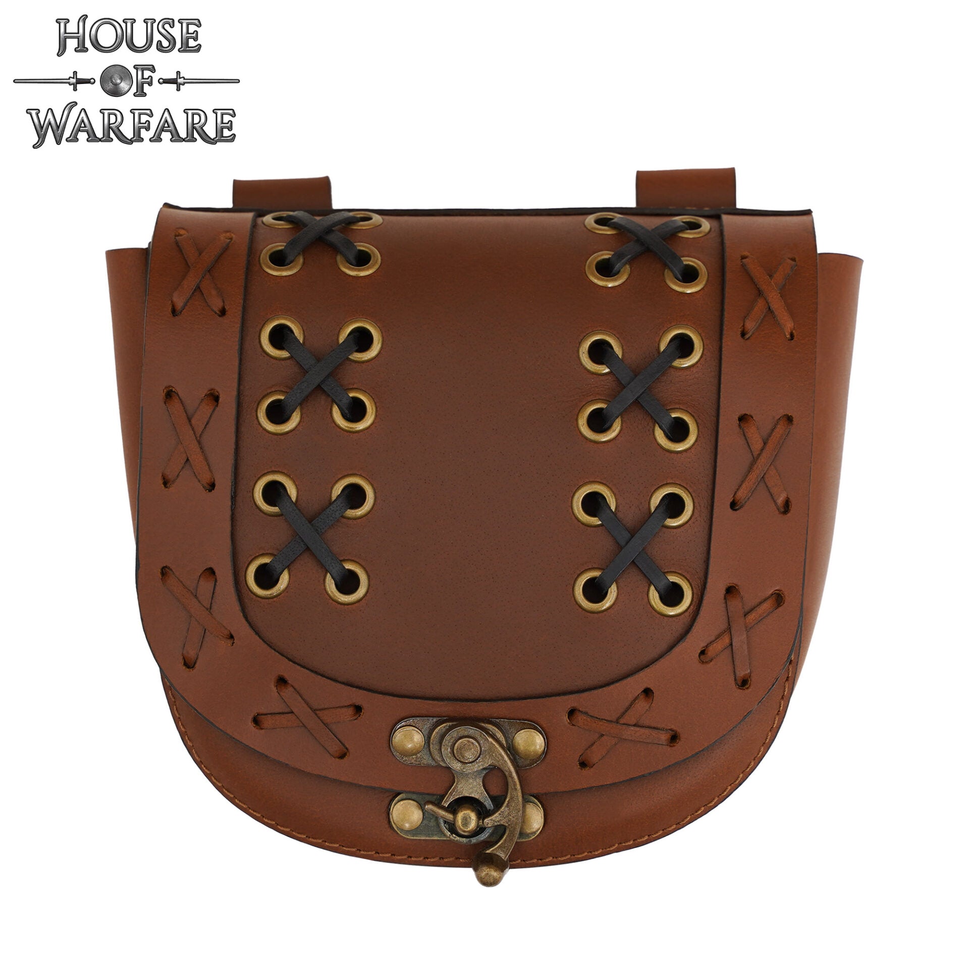 Bolsa Medieval de Cuero para Cinturón con Cierre - Bolso Marrón con Cordones Cruzados para Larp, Disfraces Vikingos y Renacentistas - Imagen 4