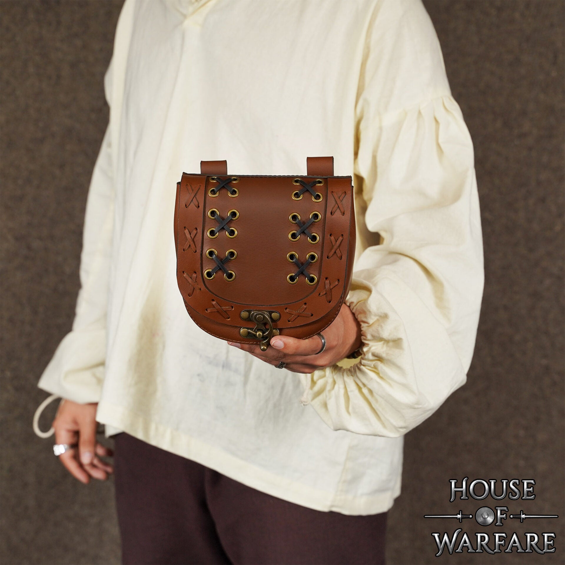 Bolsa Medieval de Cuero para Cinturón con Cierre - Bolso Marrón con Cordones Cruzados para Larp, Disfraces Vikingos y Renacentistas - Imagen 1