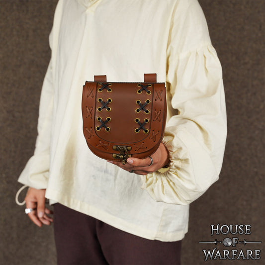 Bolsa Medieval de Cuero para Cinturón con Cierre - Bolso Marrón con Cordones Cruzados para Larp, Disfraces Vikingos y Renacentistas - Imagen 1