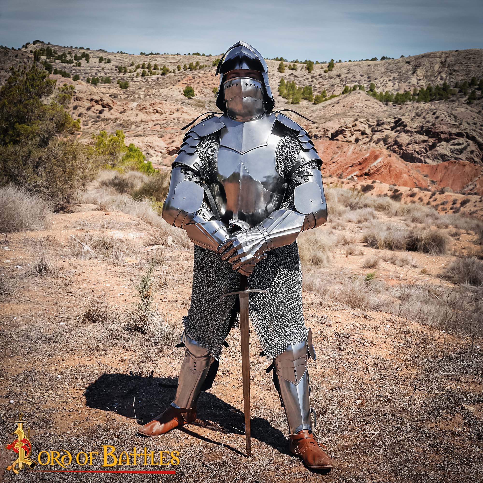 Armadura de Piernas de Caballero Gótico con Poleyns - Acero Pulido de Calibre 16 - Imagen 5