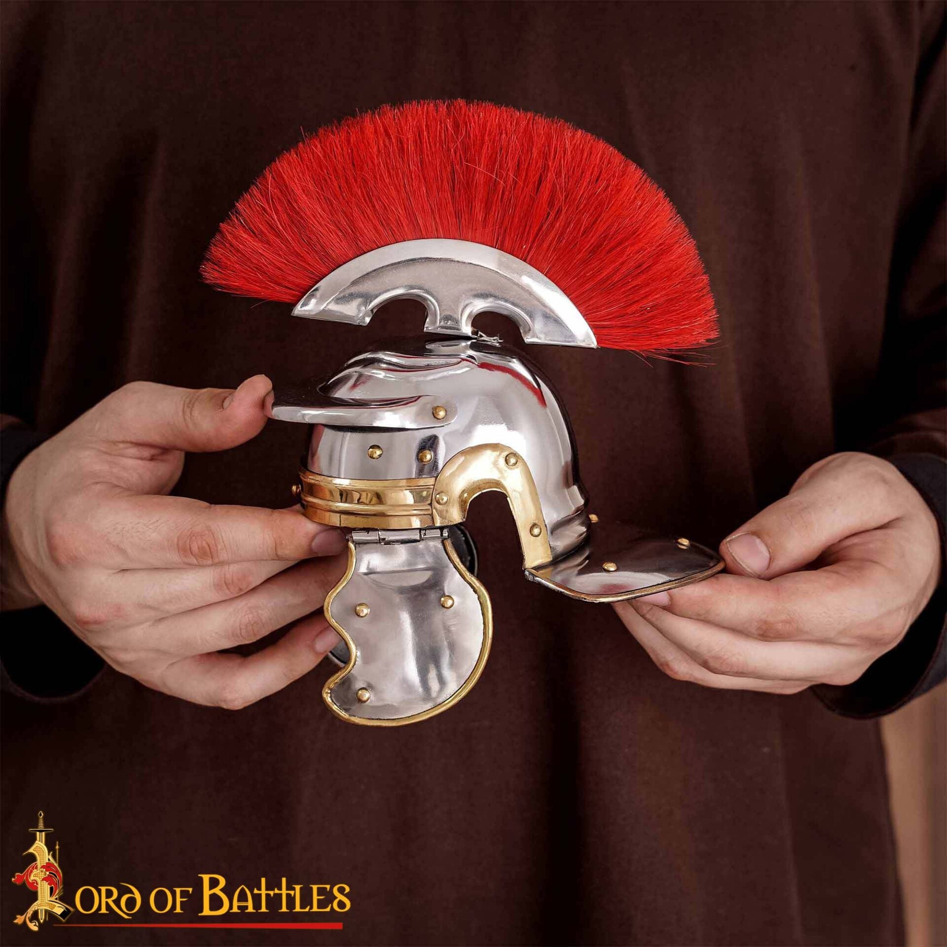 Minicasco de Centurión Romano Decorativo con Penacho Rojo y Soporte de Madera - Imagen 2