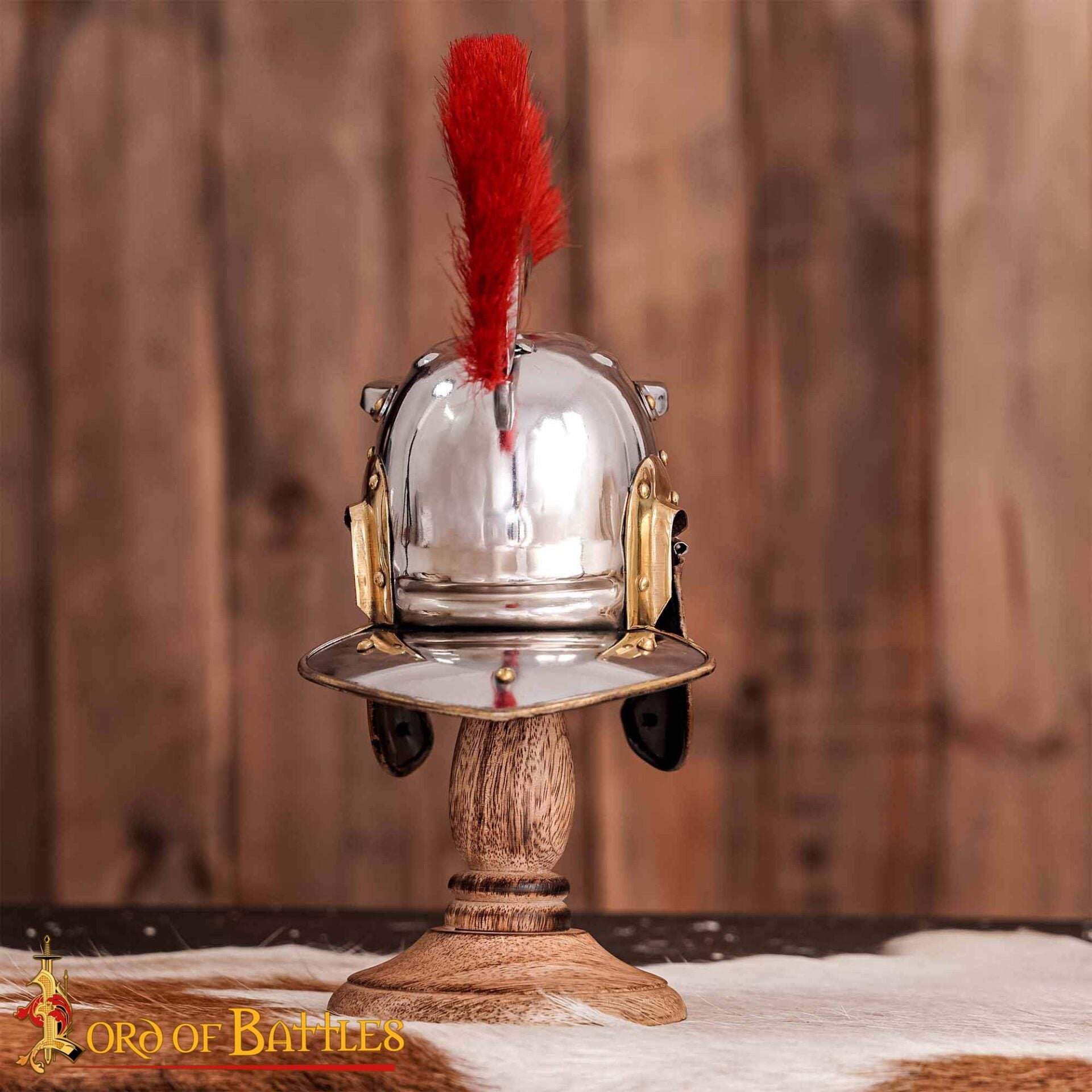 Minicasco de Centurión Romano Decorativo con Penacho Rojo y Soporte de Madera - Imagen 6