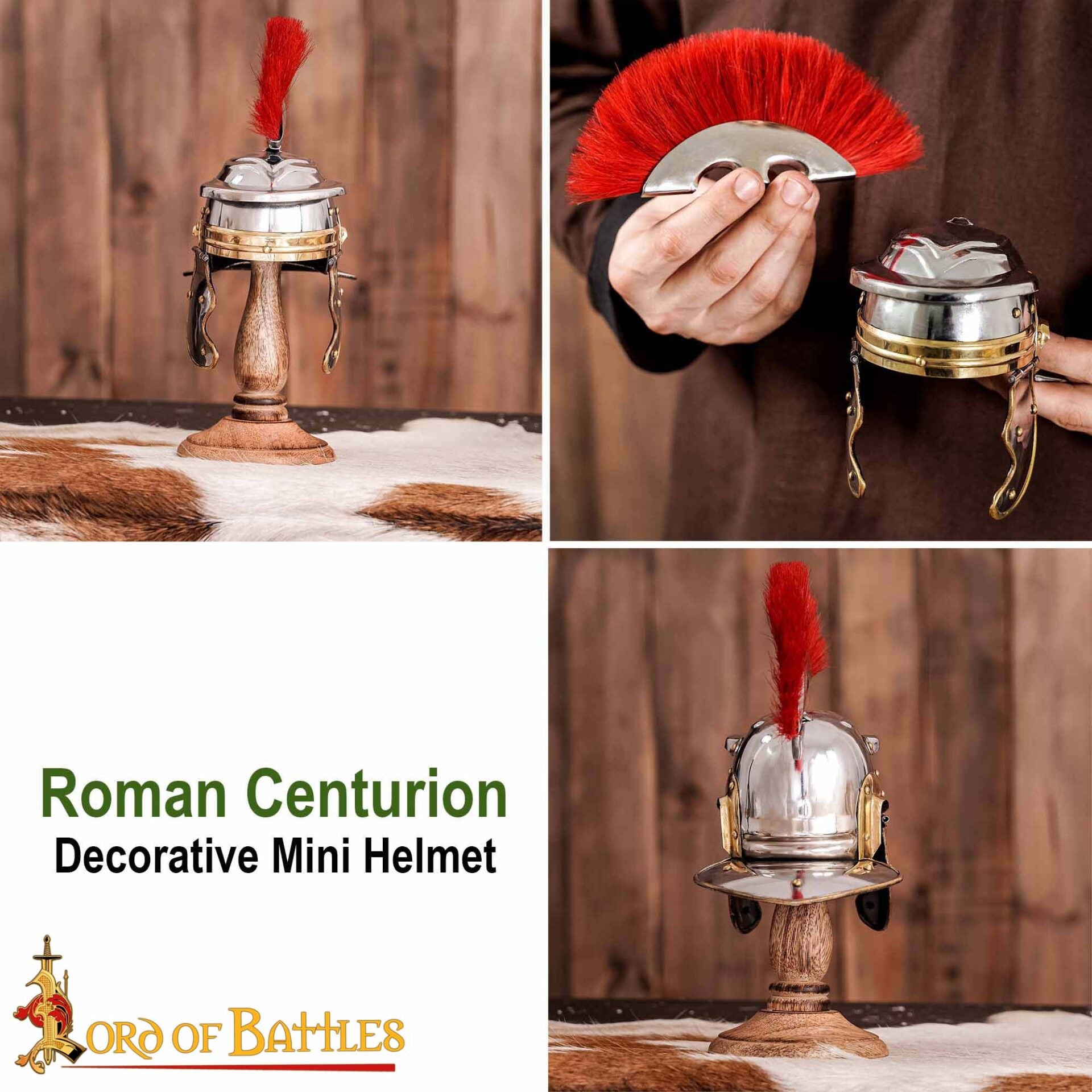 Minicasco de Centurión Romano Decorativo con Penacho Rojo y Soporte de Madera - Imagen 7