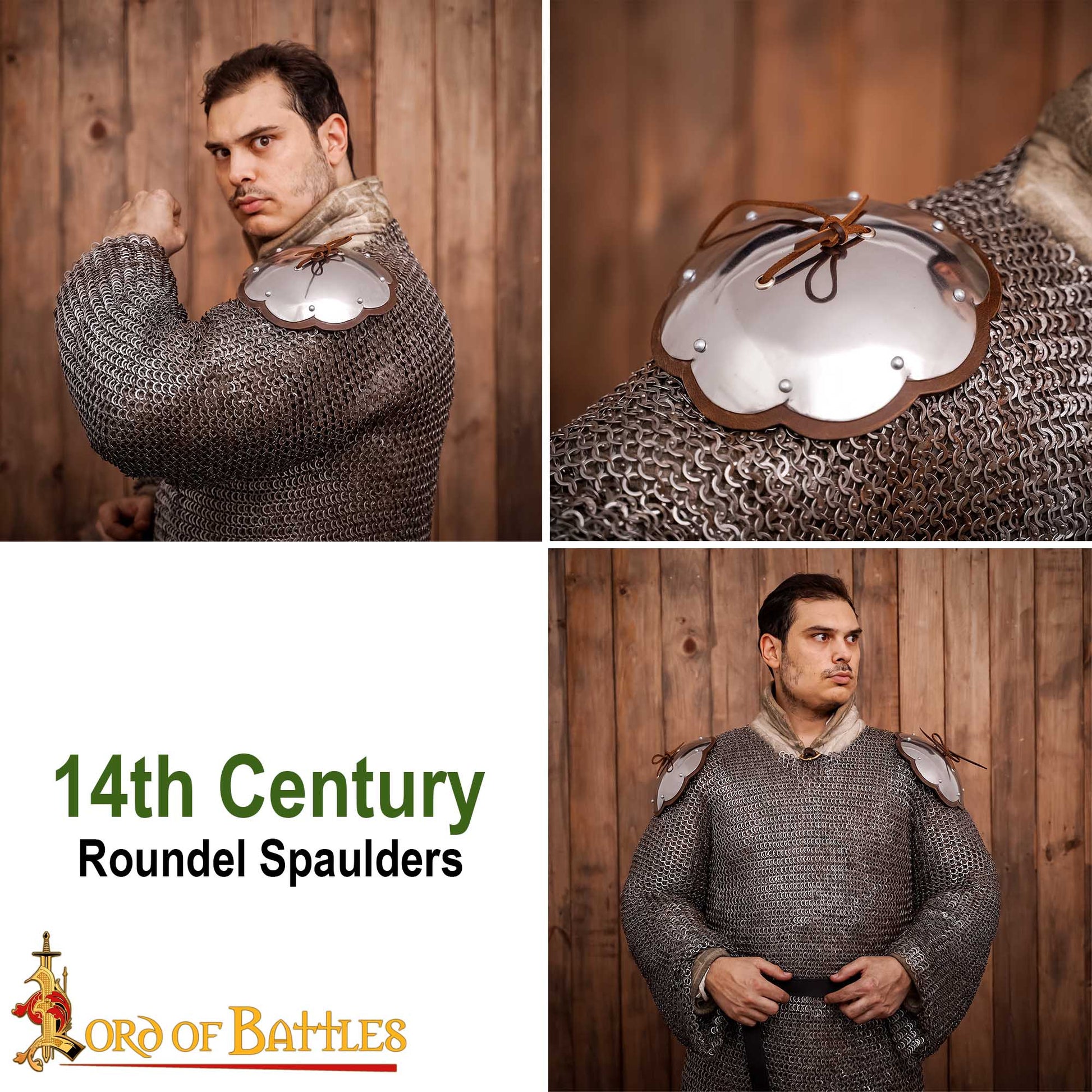 Redondel Ligero del Siglo Xiv Spaulders con Bordes Cortados en Cuero Calibre 16 - Imagen 7