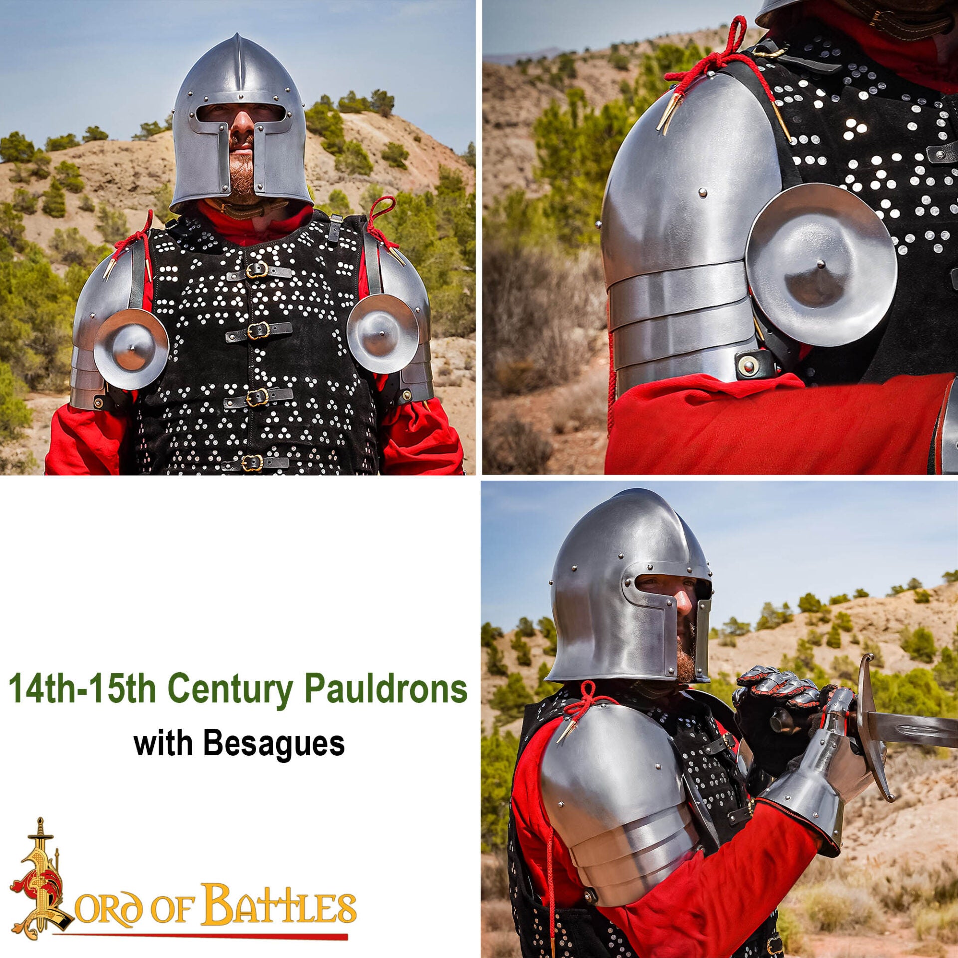 Pauldrons de Acero del Siglo Xiv-principios del Xv con Rondel - Armadura de Hombro Pulida de Calibre 16 - Imagen 8